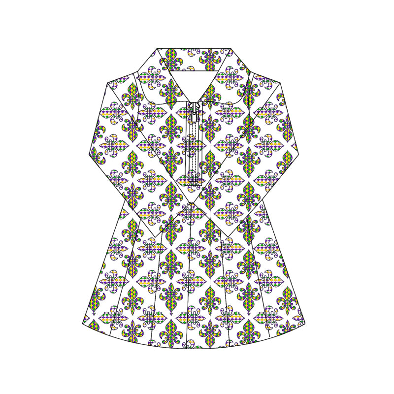 (Pre Order) No moq GLD1405 PRE-ORDER baby girl clothes yoga mardi gras long sleeve dress-2025.10.16