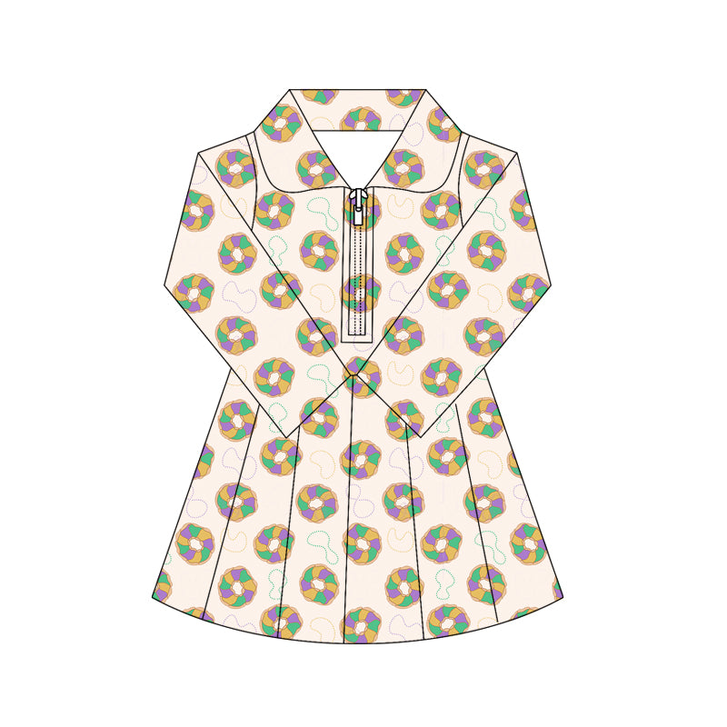 (Pre Order) No moq GLD1408 PRE-ORDER baby girl clothes yoga mardi gras long sleeve dress-2025.10.16