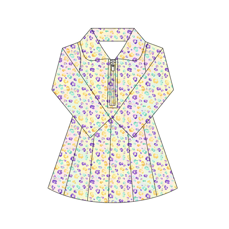(Pre Order) No moq GLD1410 PRE-ORDER baby girl clothes yoga mardi gras long sleeve dress-2025.10.16