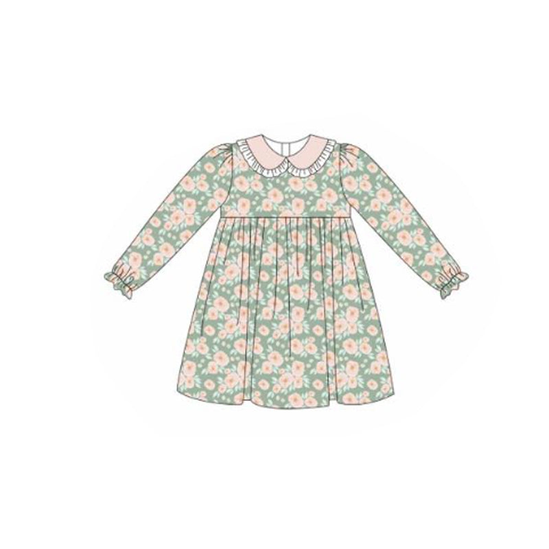 (Pre Order) No moq GLD1421 PRE-ORDER baby girl clothes floral long sleeve dress-2025.10.20
