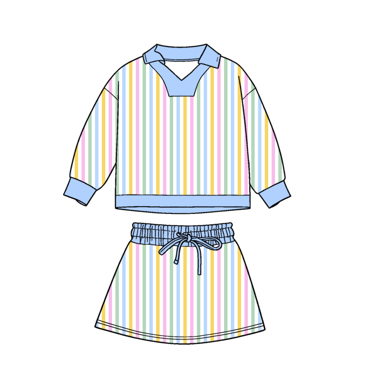 (Pre Order) No moq GLD1465 PRE-ORDER baby girl clothes striped long sleeve skirts sets-2025.11.1