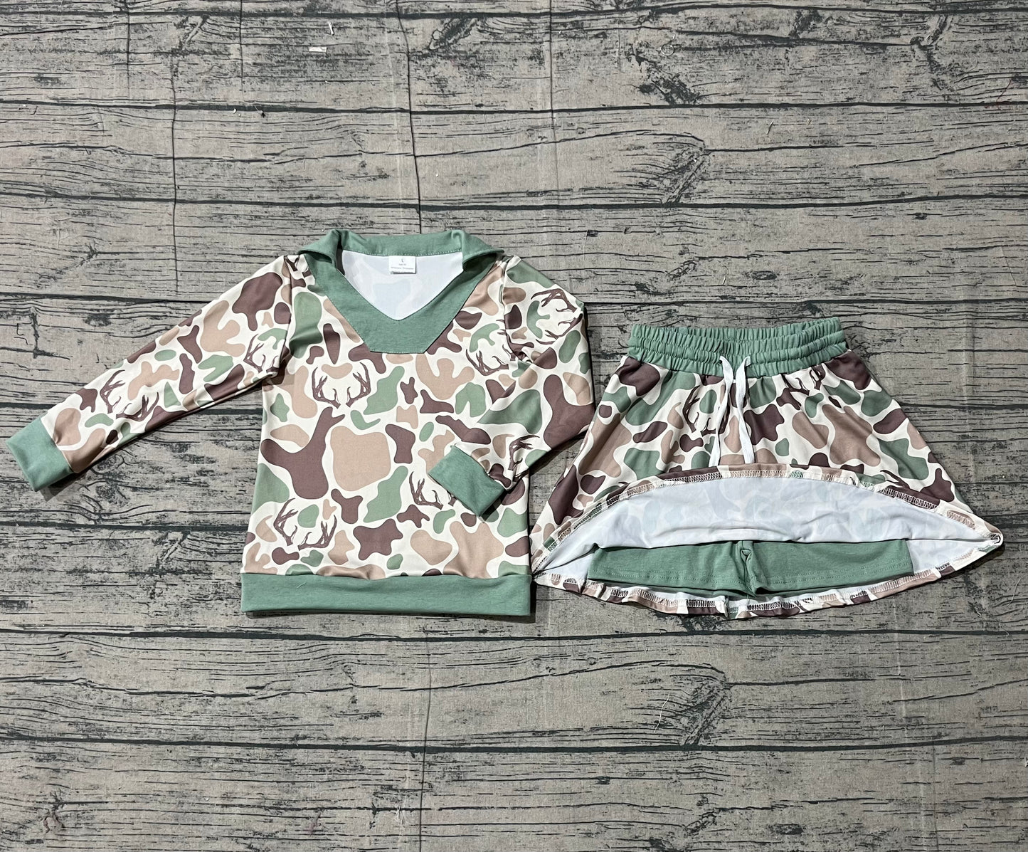 (Pre Order) No moq GLD1477 PRE-ORDER baby girl clothes camouflage long sleeve skirts sets-2025.12.3