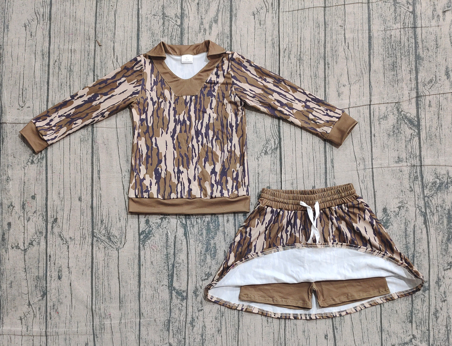 (Pre Order) No moq PRE-ORDER baby girl clothes camouflage long sleeve skirts sets-2025.12.2