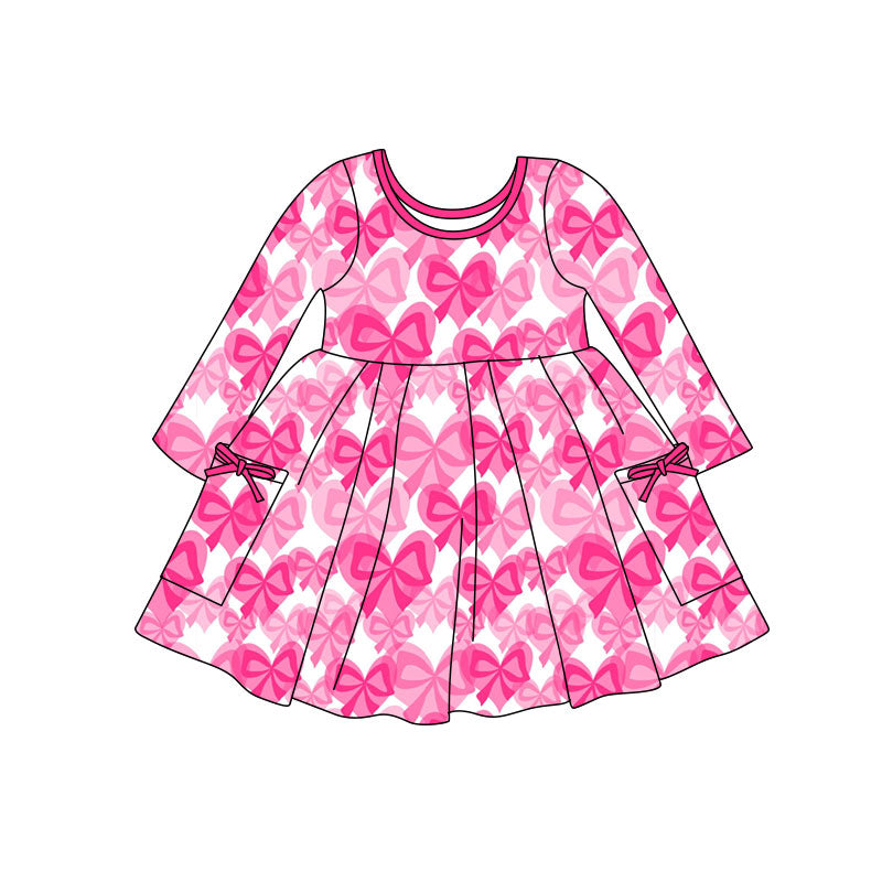 (Pre Order) No moq GLD1492 PRE-ORDER baby girl clothes bow love long sleeve dress-2025.11.7
