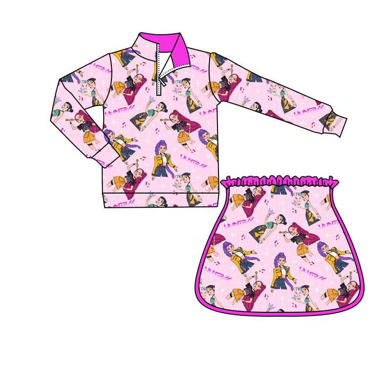 (Pre Order) No moq GLD1500 PRE-ORDER baby girl clothes yoga long sleeve skirts sets-2025.11.11