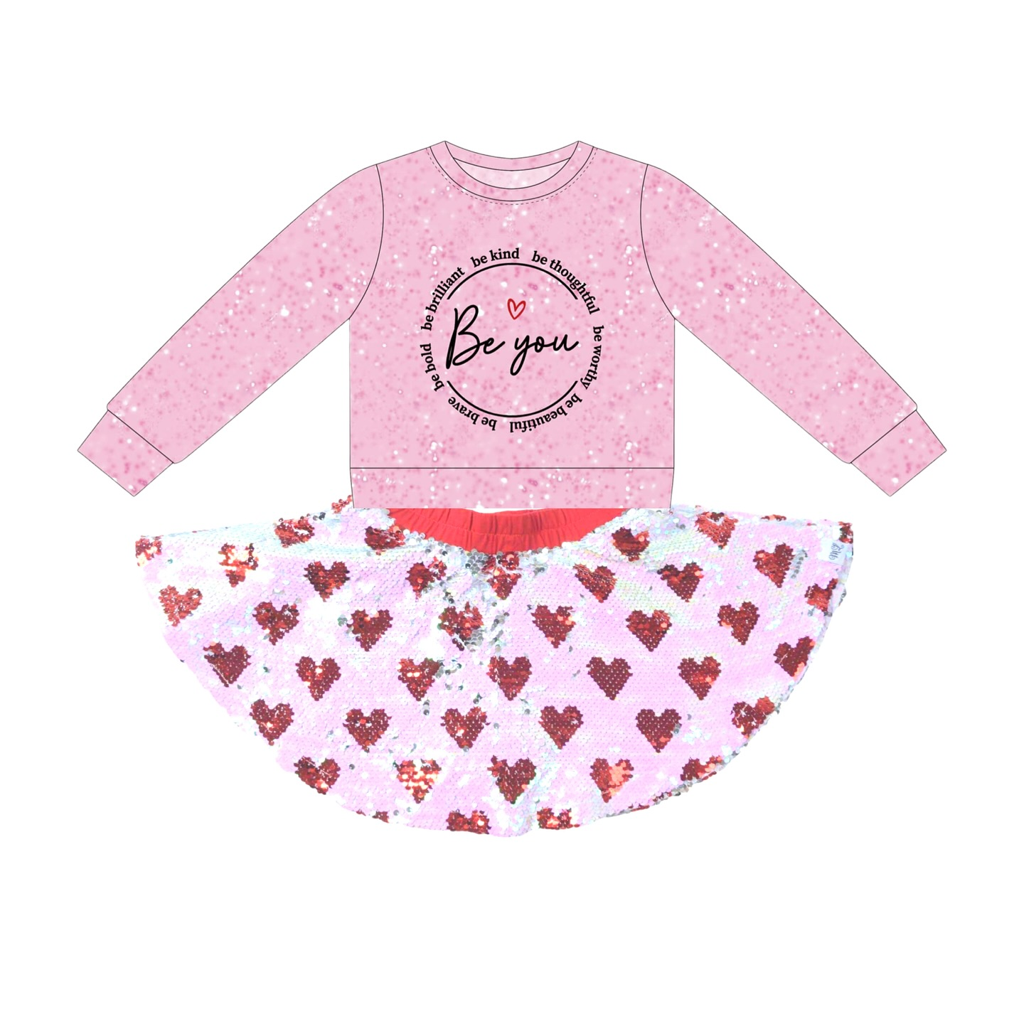 (Pre Order) No moq GLD1501 PRE-ORDER baby girl clothes love long sleeve skirts sets-2025.11.11