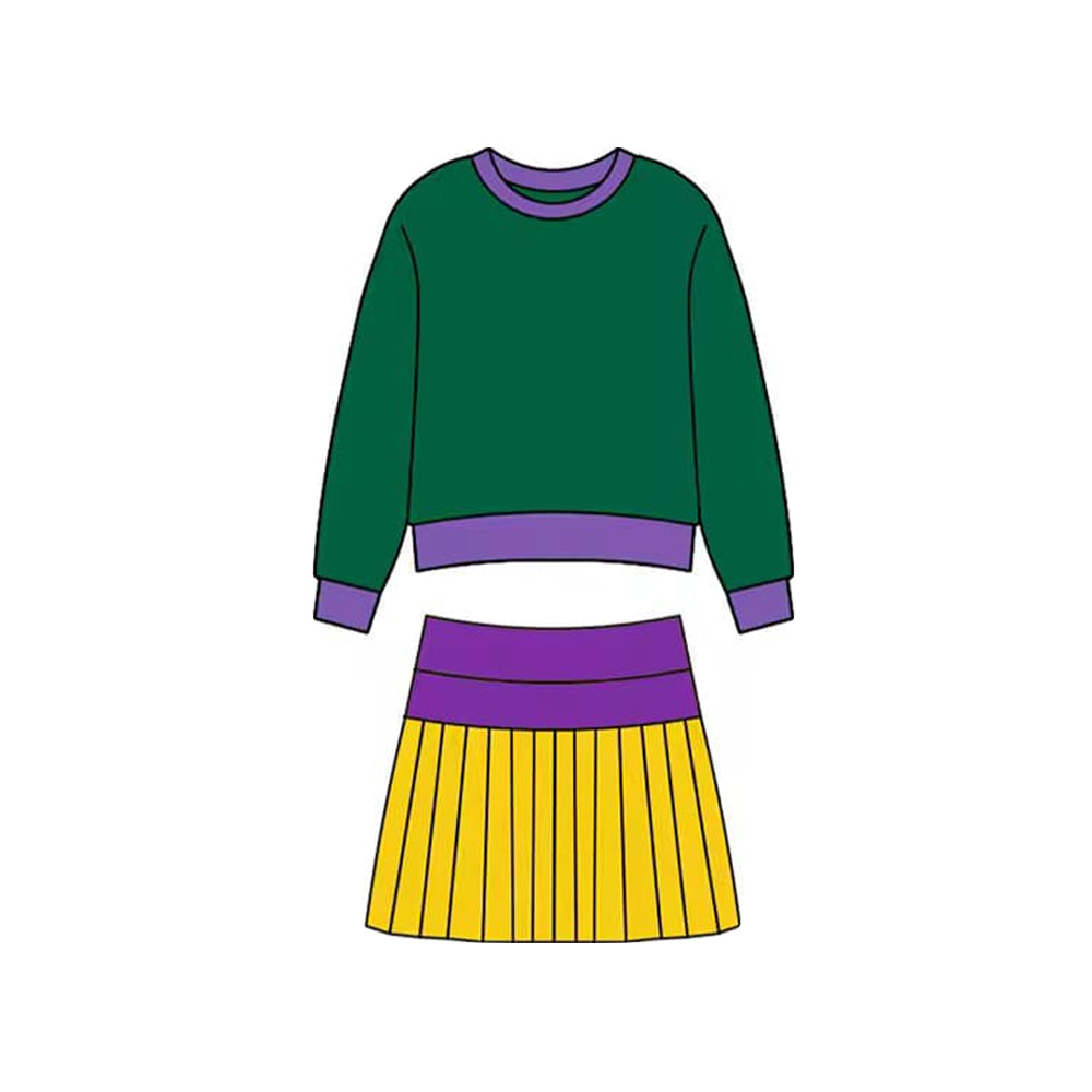 (Pre Order) No moq GLD1513 Pre-order baby girl clothe yoga long sleeve skirts sets-2025.11.15