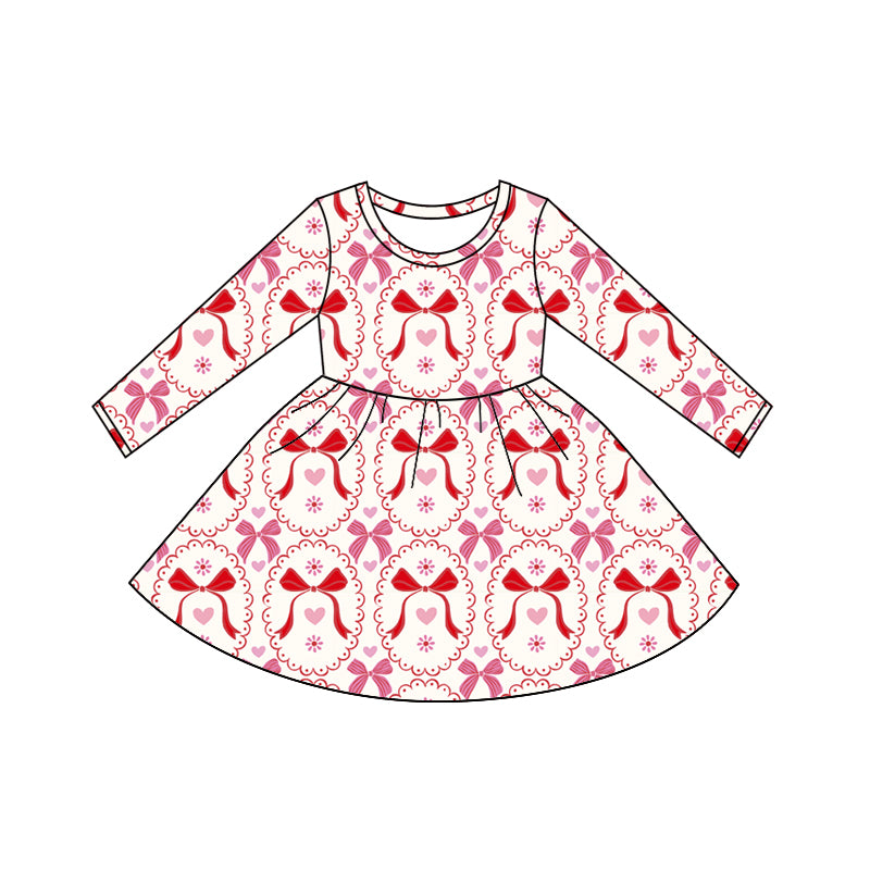 (Pre Order) No moq GLD1541 Pre-order baby girl clothe bow love long sleeve dress-2025.11.19