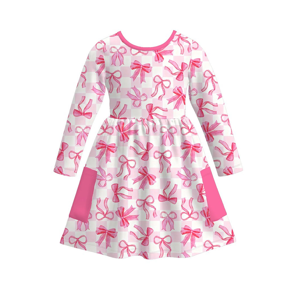 (Pre Order) No moq Pre-order baby girl clothe bow pink long sleeve dress