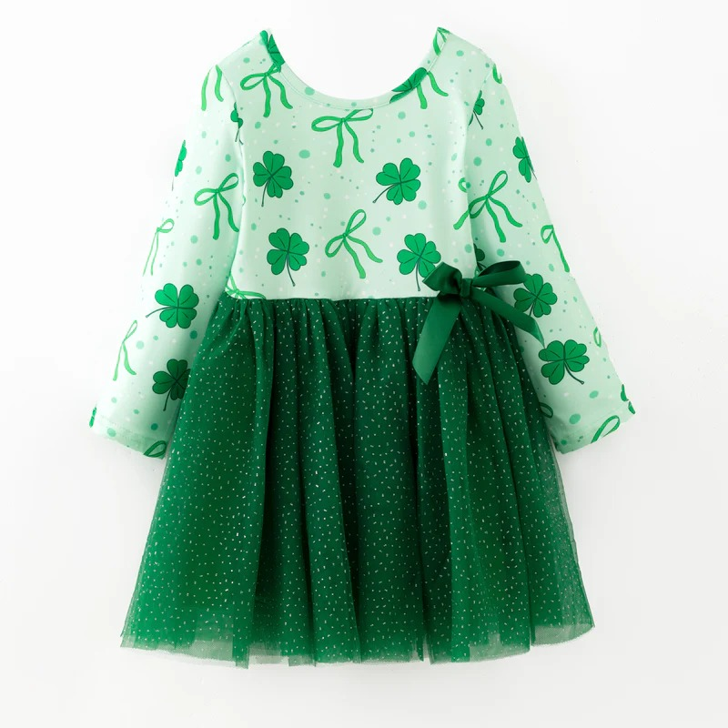 (Pre Order) No moq Pre-order baby girl clothe bow green long sleeve dress-25.12.6