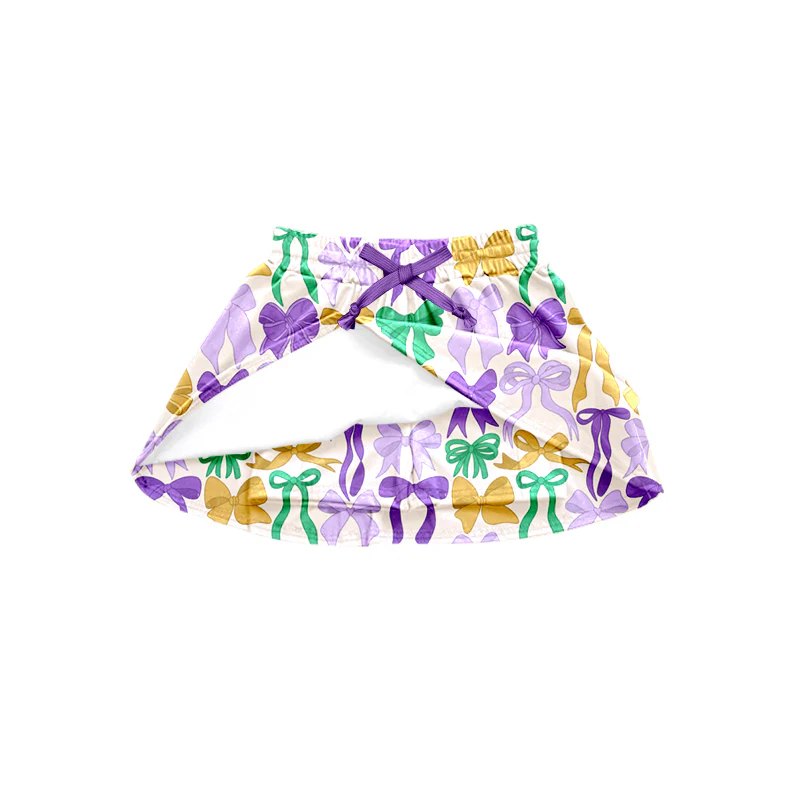 (Pre Order) No moq GLK0146 pre-order baby girls clothes mardi gras bow purple Skirts dress-2025.10.1