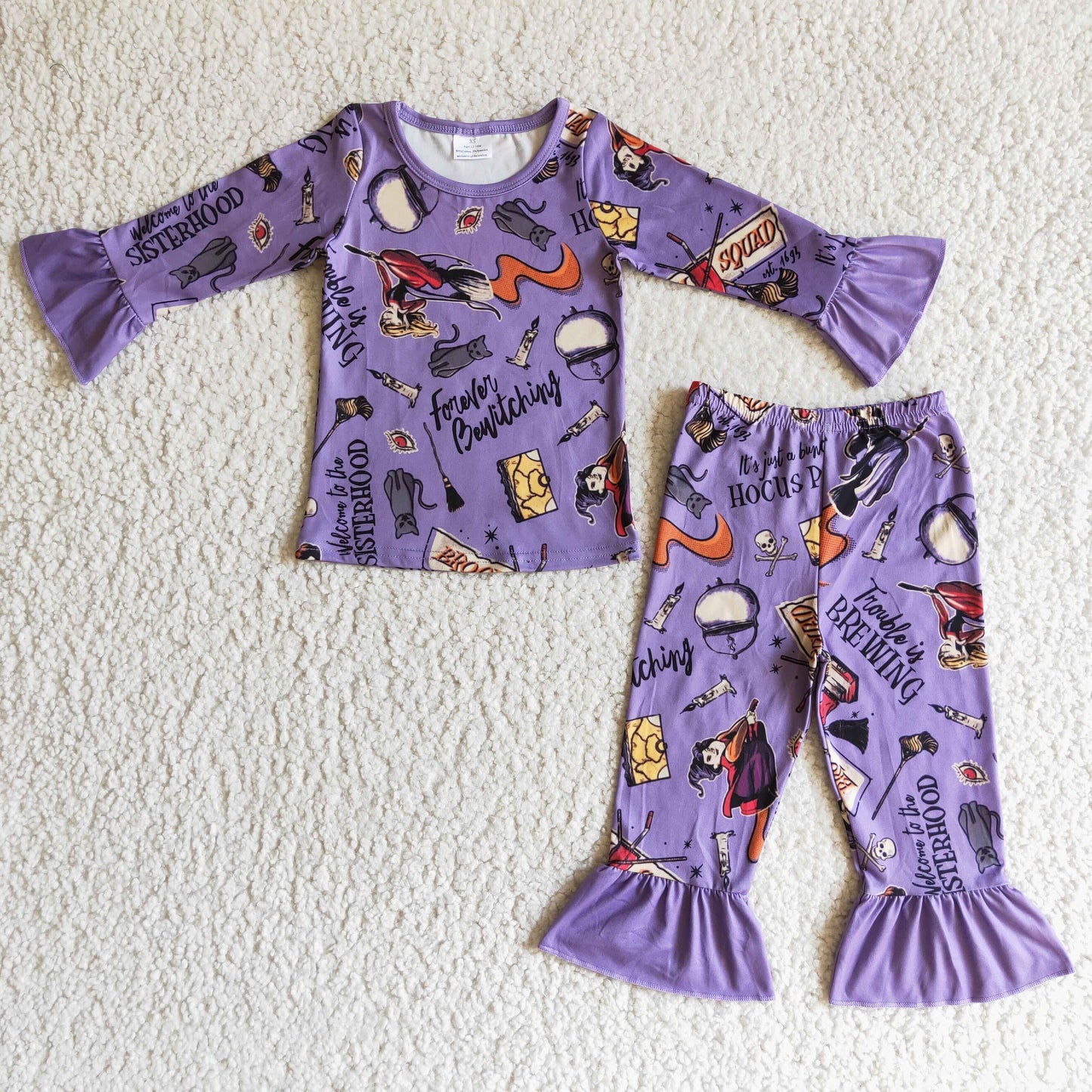 RTS NO MOQ ETA 5/7days GLP0100 Girls hocus pocus long sleeve and long pants suit
