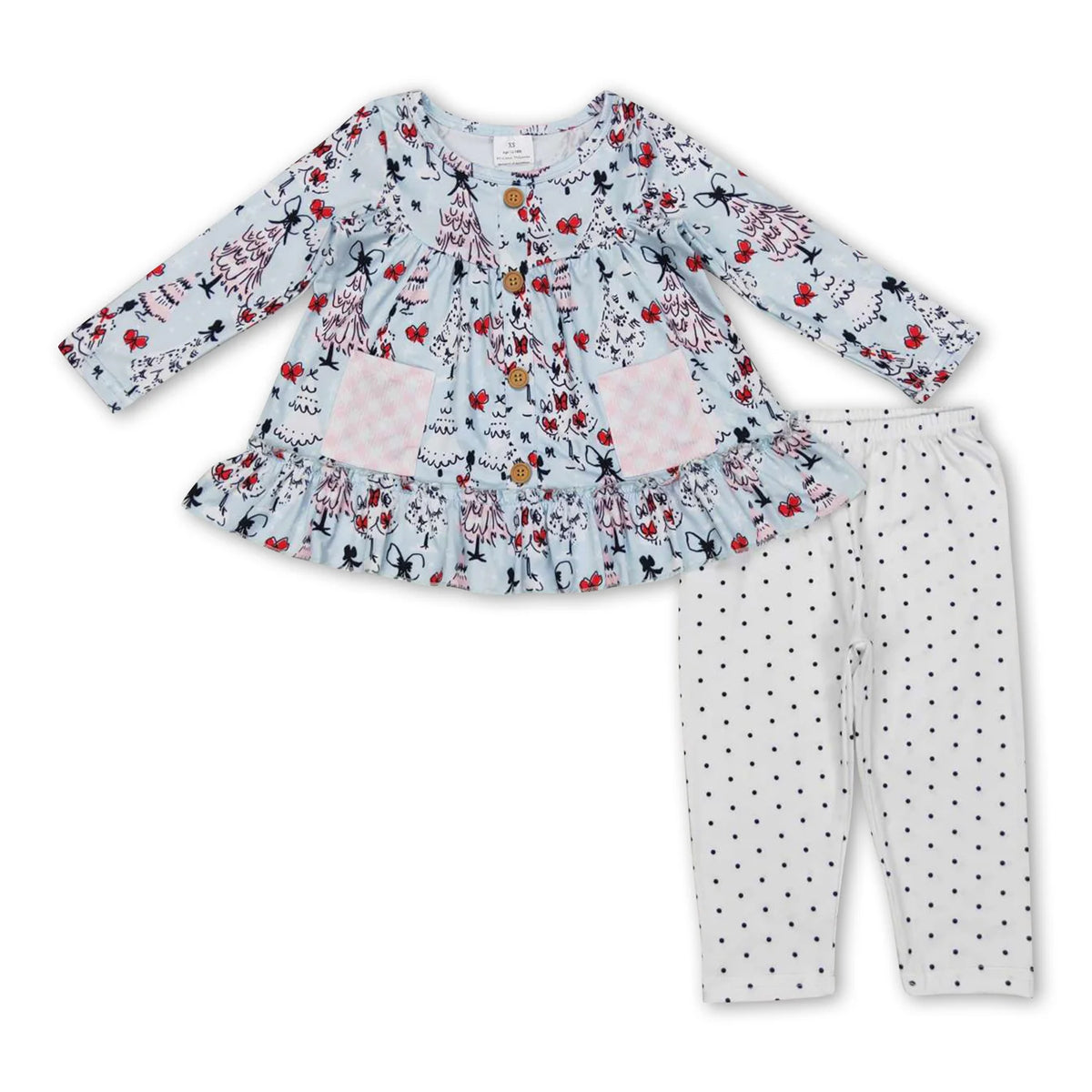 RTS NO MOQ Sibling baby girls clothes Christmas Tree Long Sleeve Suits