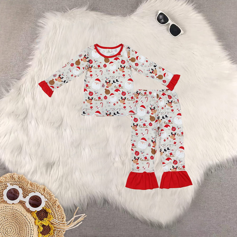 RTS NO MOQ Sibling Baby Girls boys modal Christmas Santa Claus Long Sleeve Pants Set