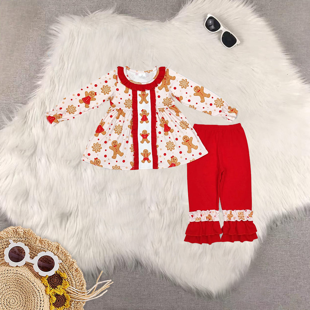 RTS NO MOQ Sibling Baby Girls Christmas trees Long Sleeve Pants Set