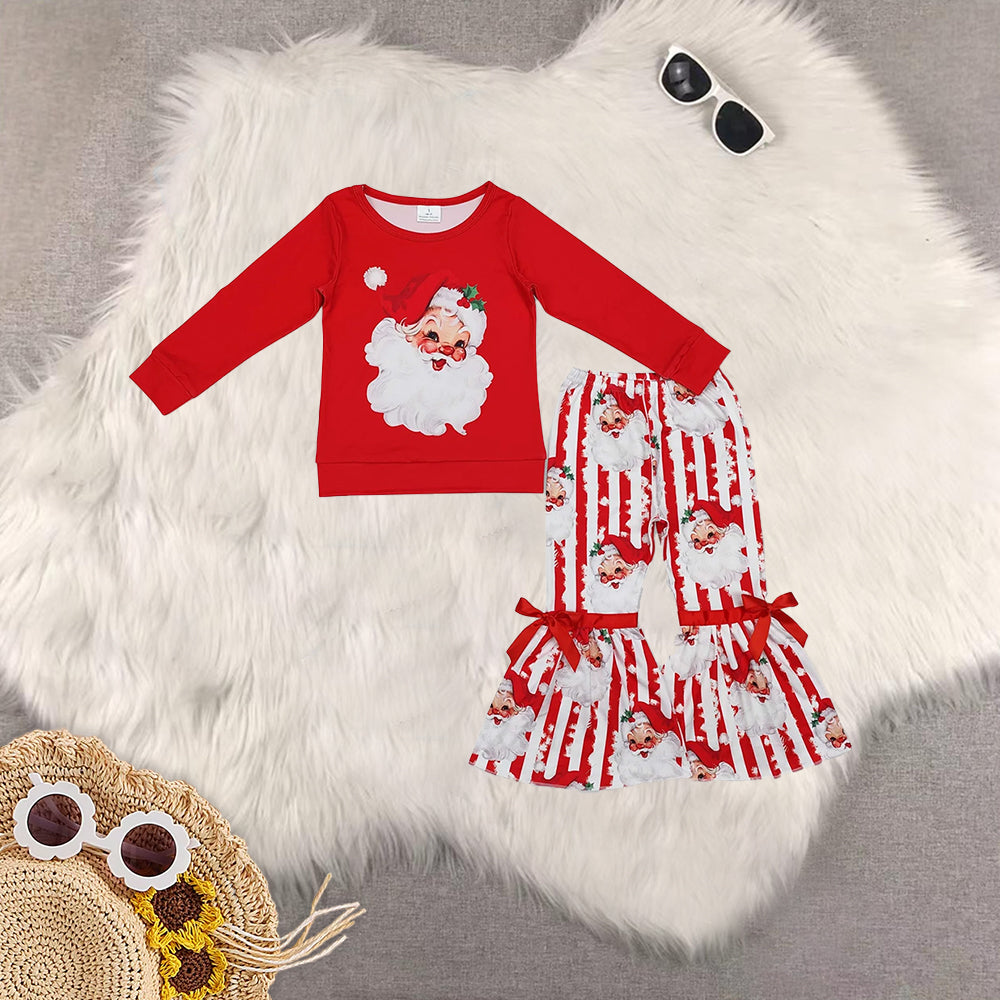 RTS NO MOQ Sibling Baby Girls Christmas santa claus Long Sleeve Pants Set