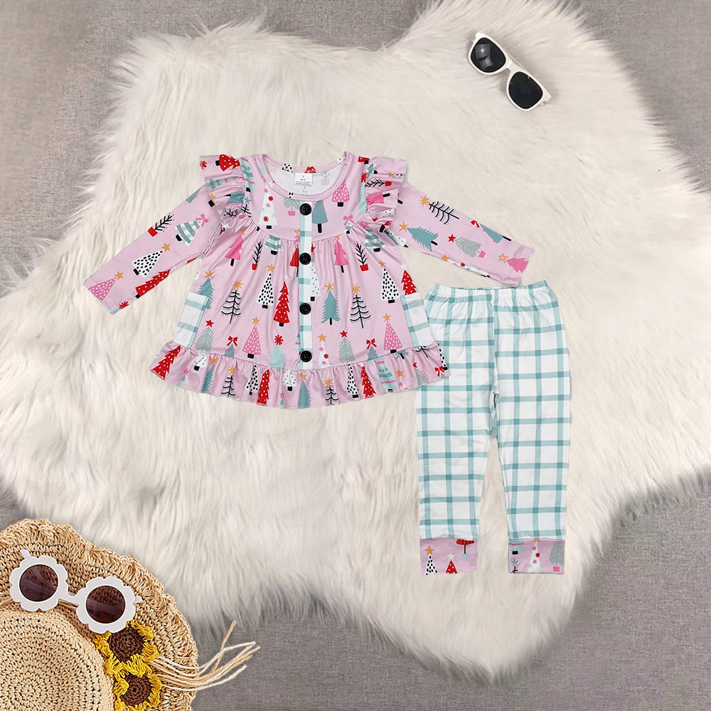 RTS NO MOQ Baby Girls Christmas Long Sleeve Pants Set