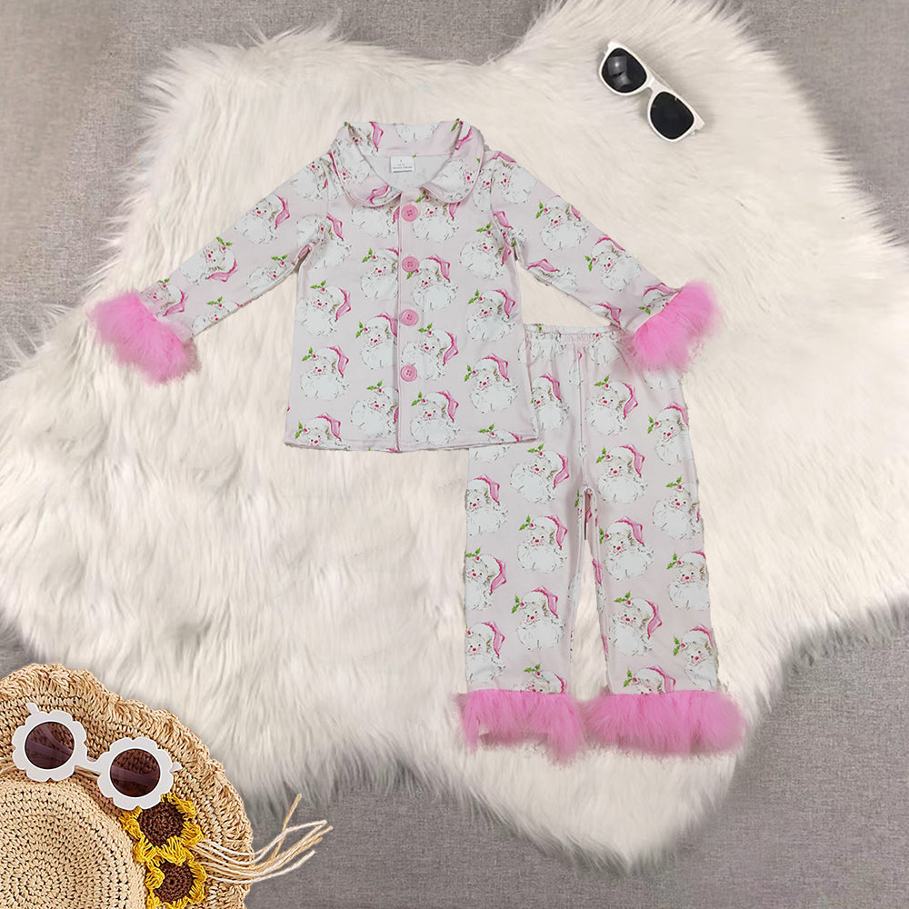 RTS NO MOQ Sibling Baby Girls clothes Christmas Plush Button Long Sleeve Long Pants Pajama Sets