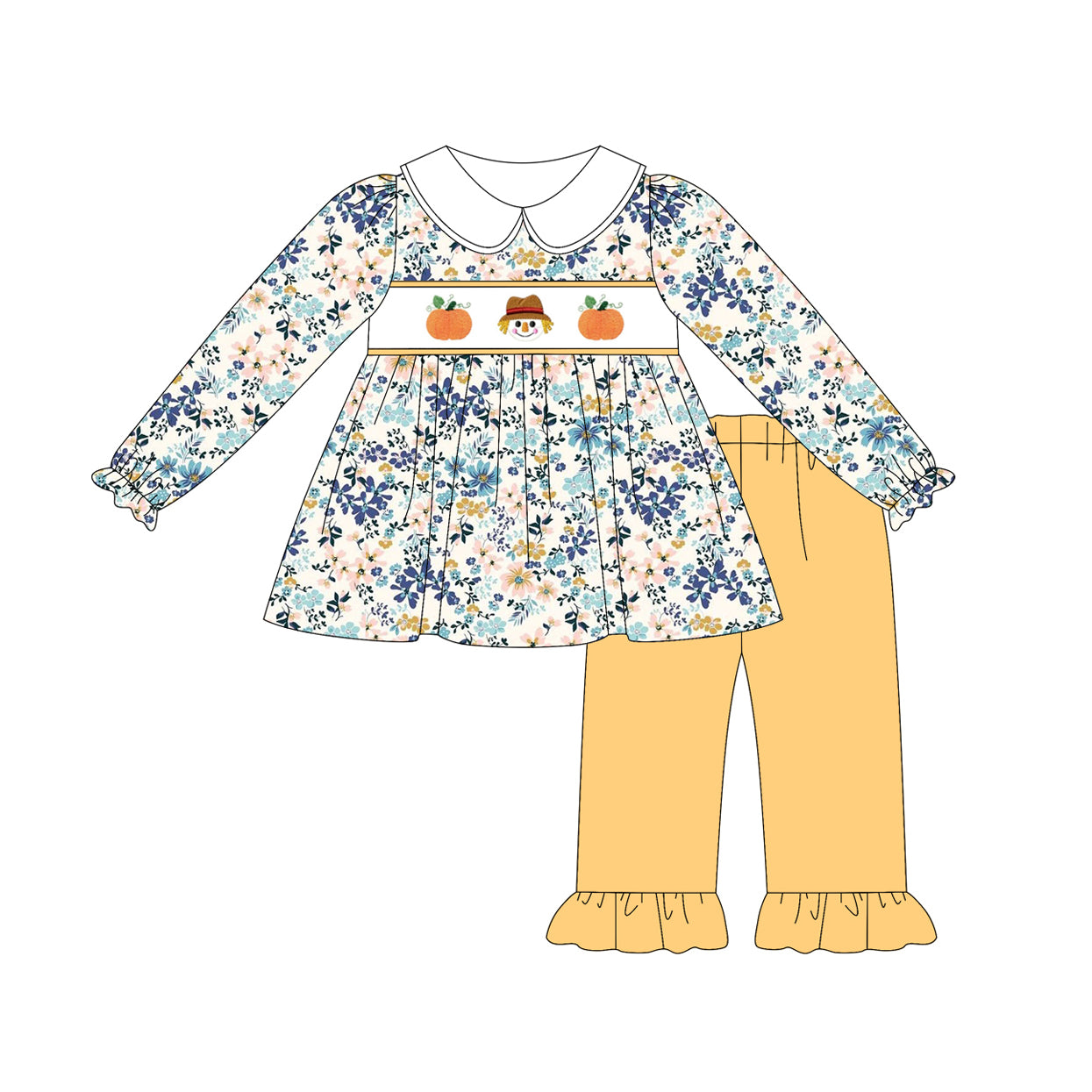 NO MOQ sales GLP2387 Pre-order baby girls clothes pumpkin floral long sleeve pants sets-2025.5.22