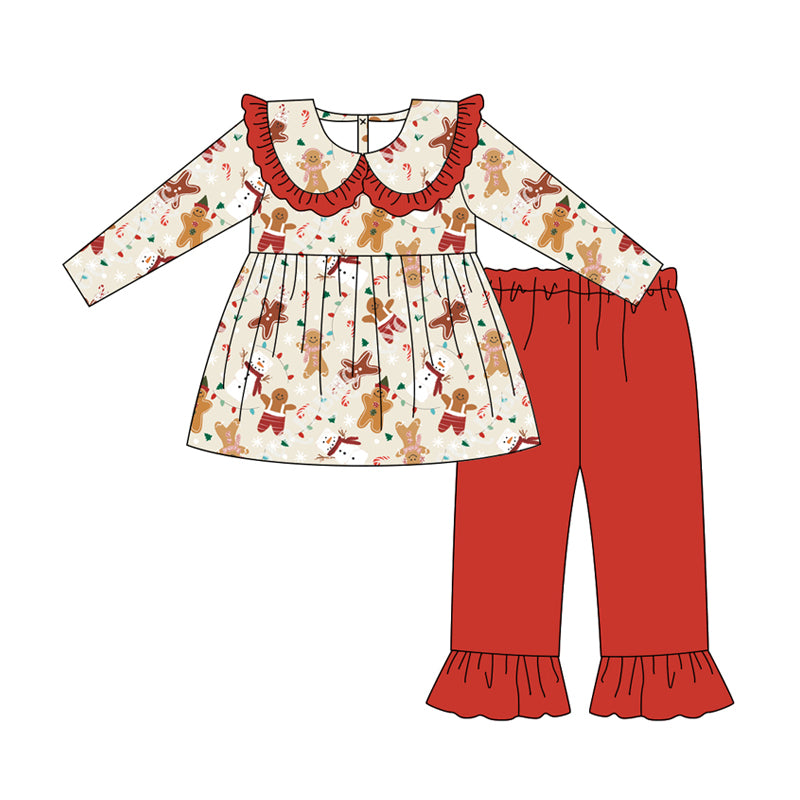 (Pre Order) No moq GLP2548 Pre-order baby girls clothes Christmas red long sleeve pants sets-2025.6.30