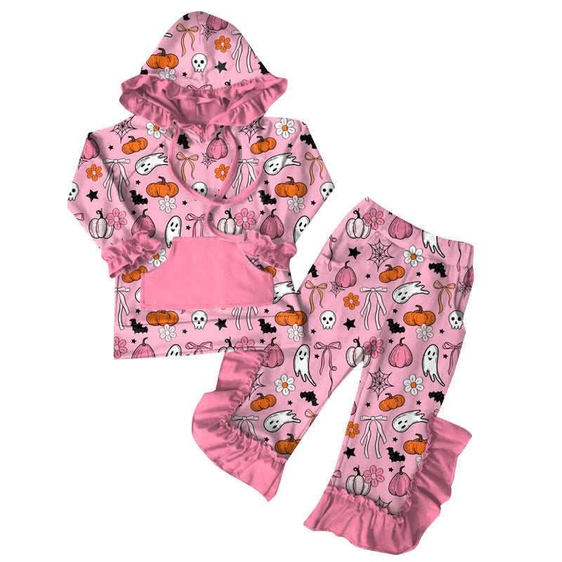 (Pre Order) No moq GLP2571 Pre-order baby girls clothes pumpkin bow hooded long sleeve pants sets-2025.7.5