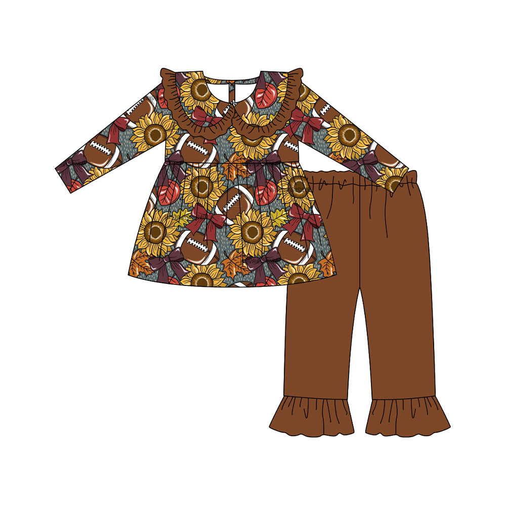 (Pre Order) No moq GLP2579 Pre-order baby girls clothes rugby bow floral long sleeve pants sets-2025.7.9