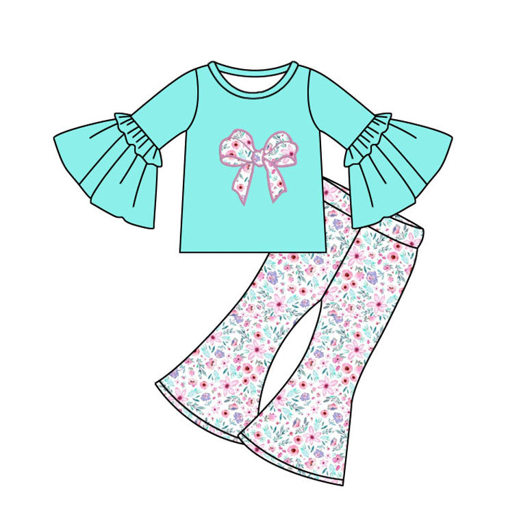 (Pre Order) No moq GLP2593 Pre-order baby girls clothes bow long sleeve pants sets-2025.7.14