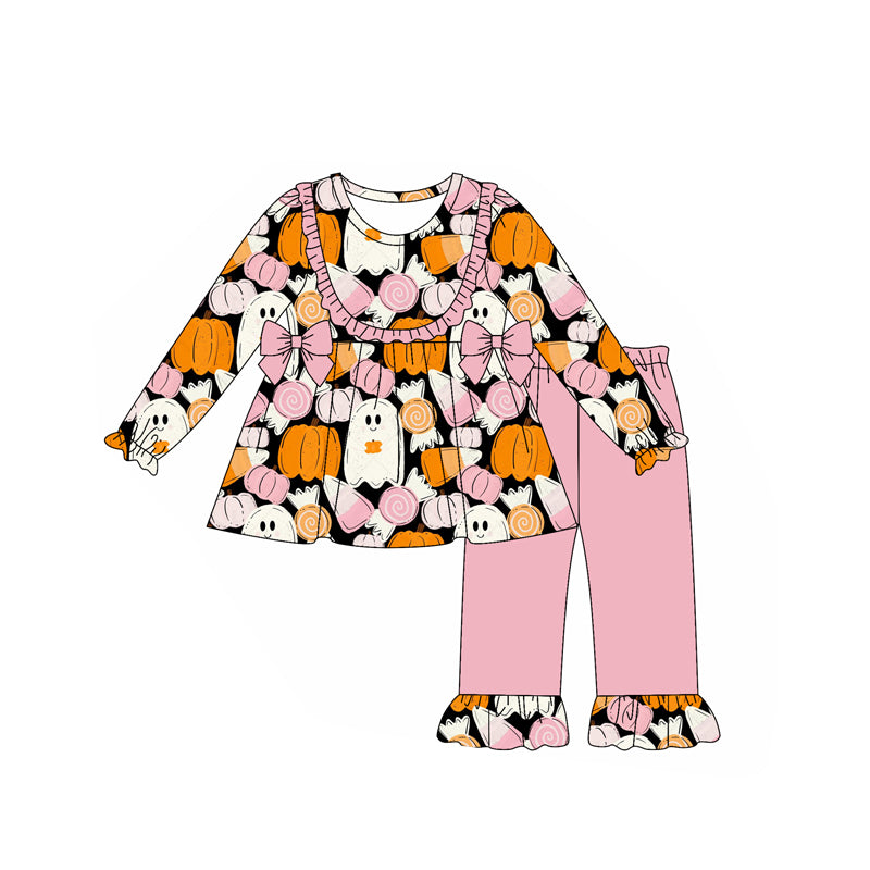 (Pre Order) No moq GLP2599 Pre-order baby girls clothes pumpkin long sleeve pants sets-2025.7.16