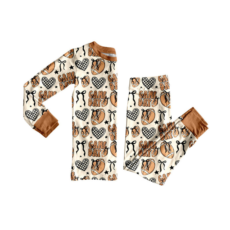 (Pre Order) No moq GLP2720 Pre-order baby girls clothes GAME DAY rugby bow long sleeve pants sets-2025.8.16