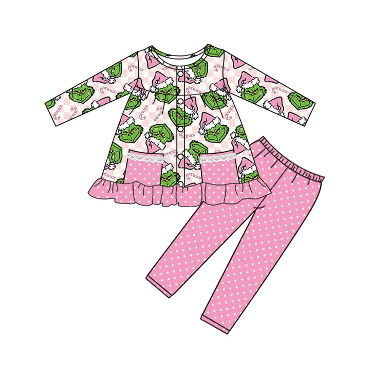 (Pre Order) No moq GLP2727 Pre-order baby girls clothes Christmas cartoon pink long sleeve pants sets-2025.8.18
