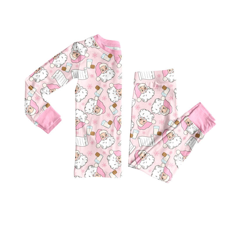 (Pre Order) No moq GLP2751 pre-order baby girls clothes Christmas Santa claus pink long sleeve pants sets-2025.8.23