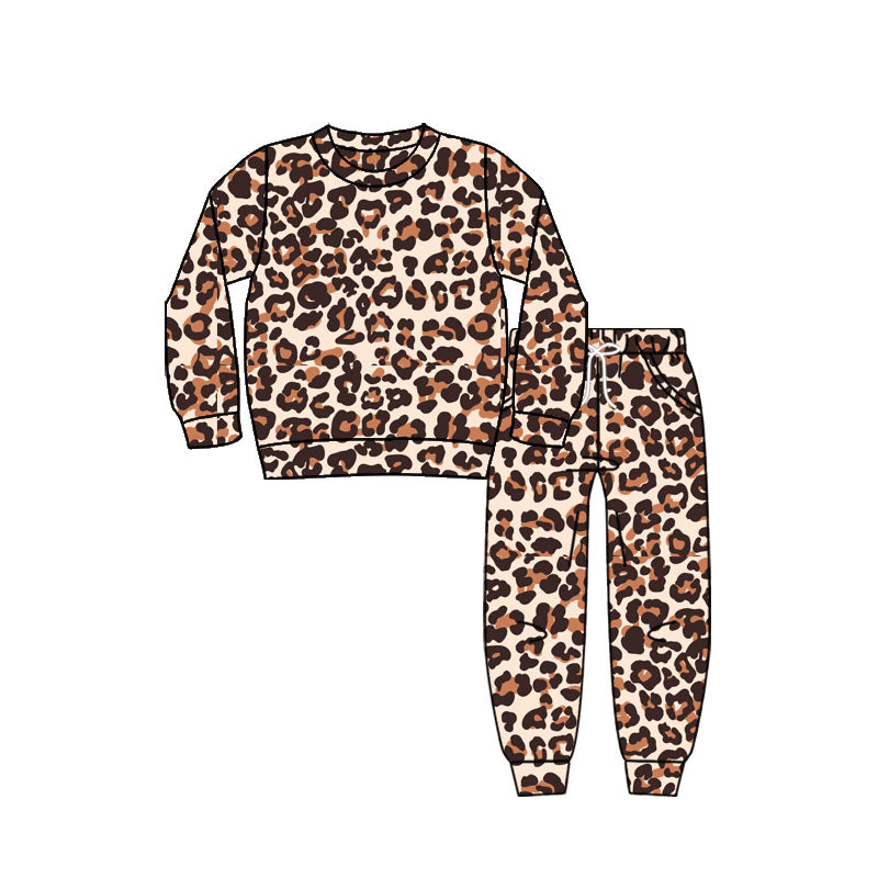 (Pre Order) No moq GLP2802 pre-order baby girls clothes leopard long sleeve pants sets-2025.9.3