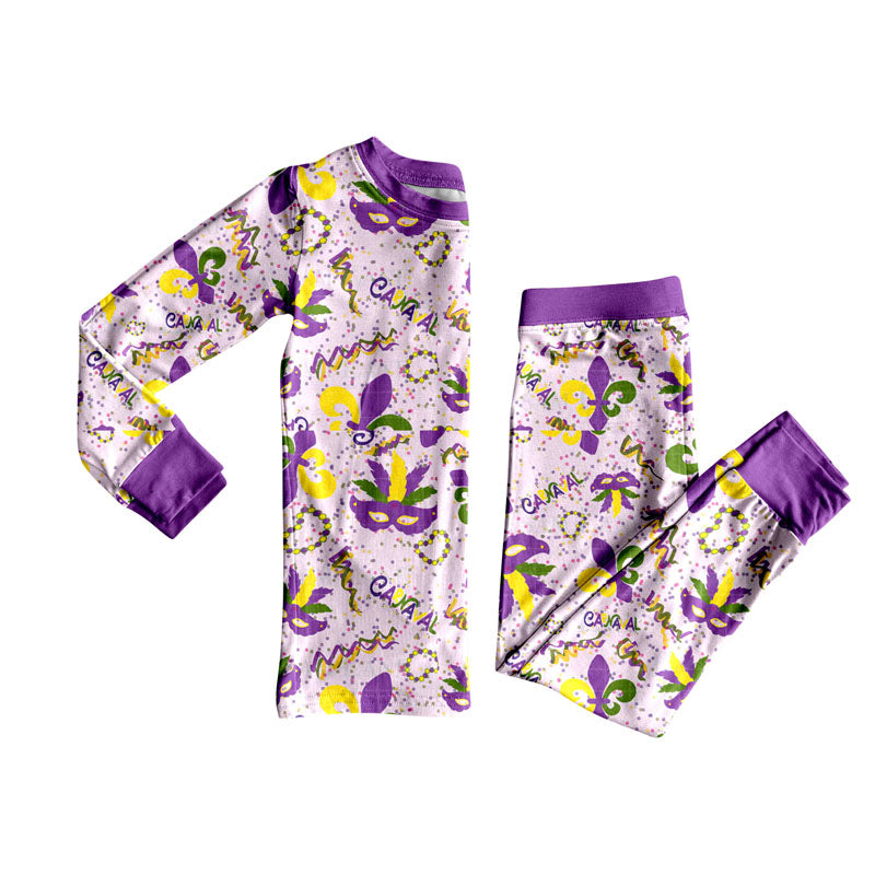 (Pre Order) No moq GLP2824 Pre-order baby girl clothes MARDI GRAS purple long sleeve pants sets-2025.9.5