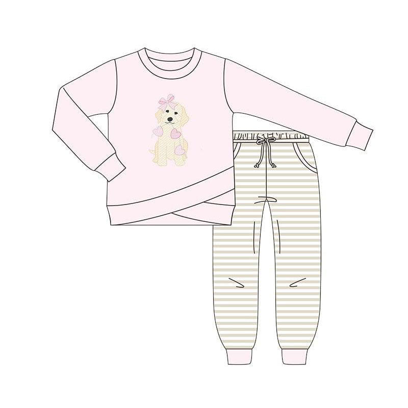 (Pre Order) No moq GLP2850 Pre-order baby girl clothes love puppy long sleeve pants sets-2025.9.10