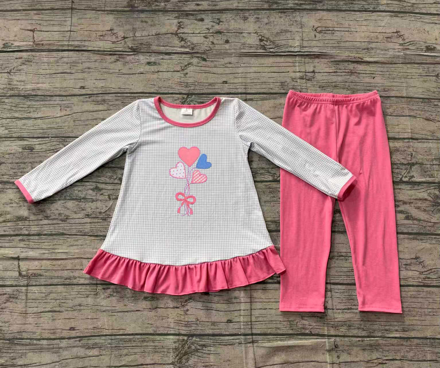 (Pre Order) No moq GLP2929 Pre-order baby girl clothes embroidery love long sleeve pants sets-2025.11.10
