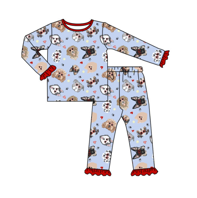 (Pre Order) No moq GLP2982 Pre-order baby girl clothes love puppy long sleeve pants sets-2025.10.10
