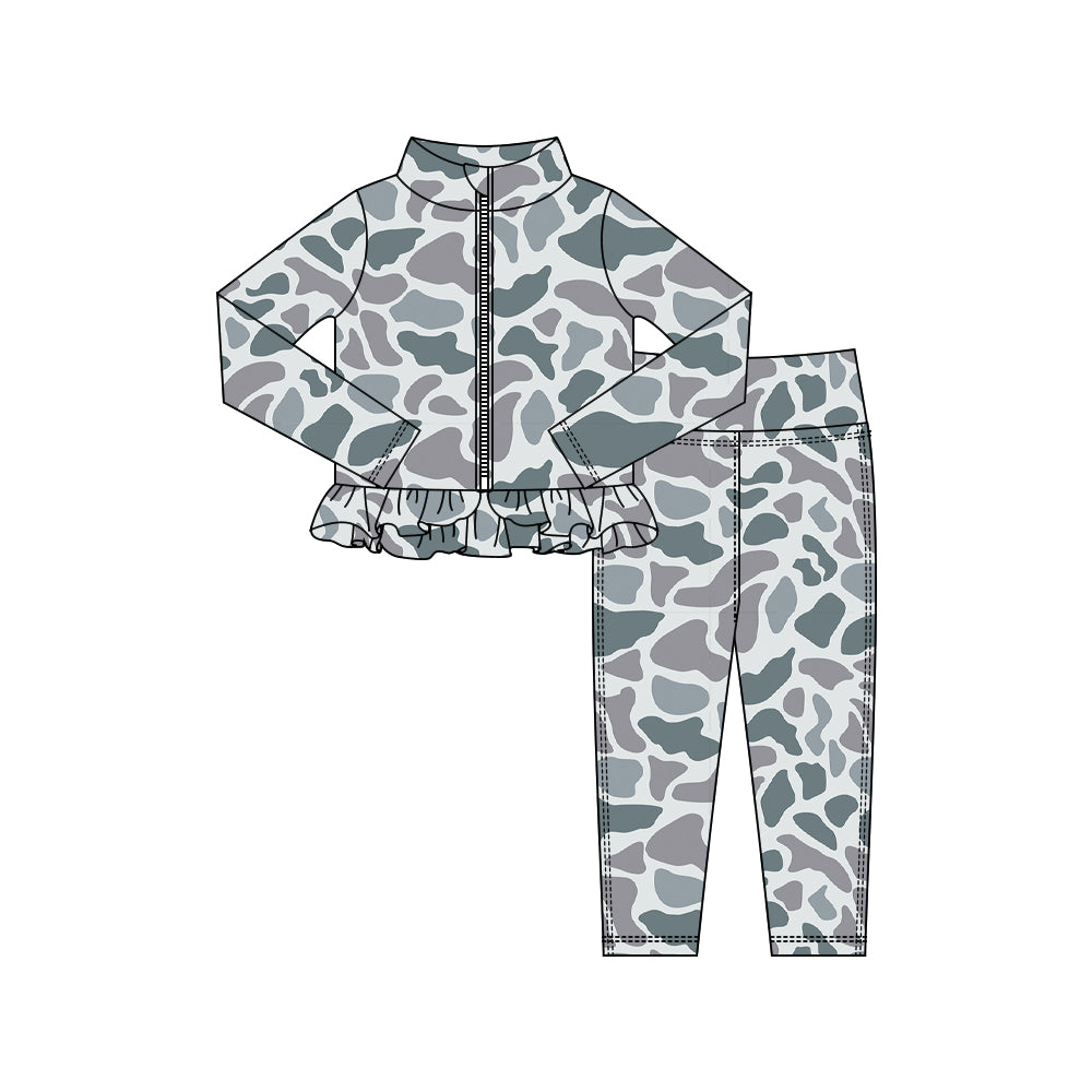 (Pre Order) No moq GLP2993 Pre-order baby girl clothes yoga camouflage long sleeve pants sets-2025.10.15
