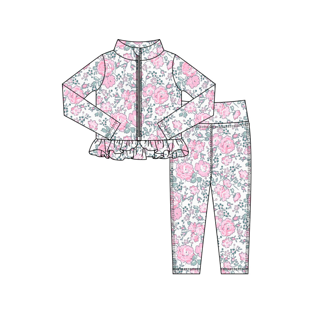 (Pre Order) No moq GLP2999 Pre-order baby girl clothes yoga floral long sleeve pants sets-2025.10.15
