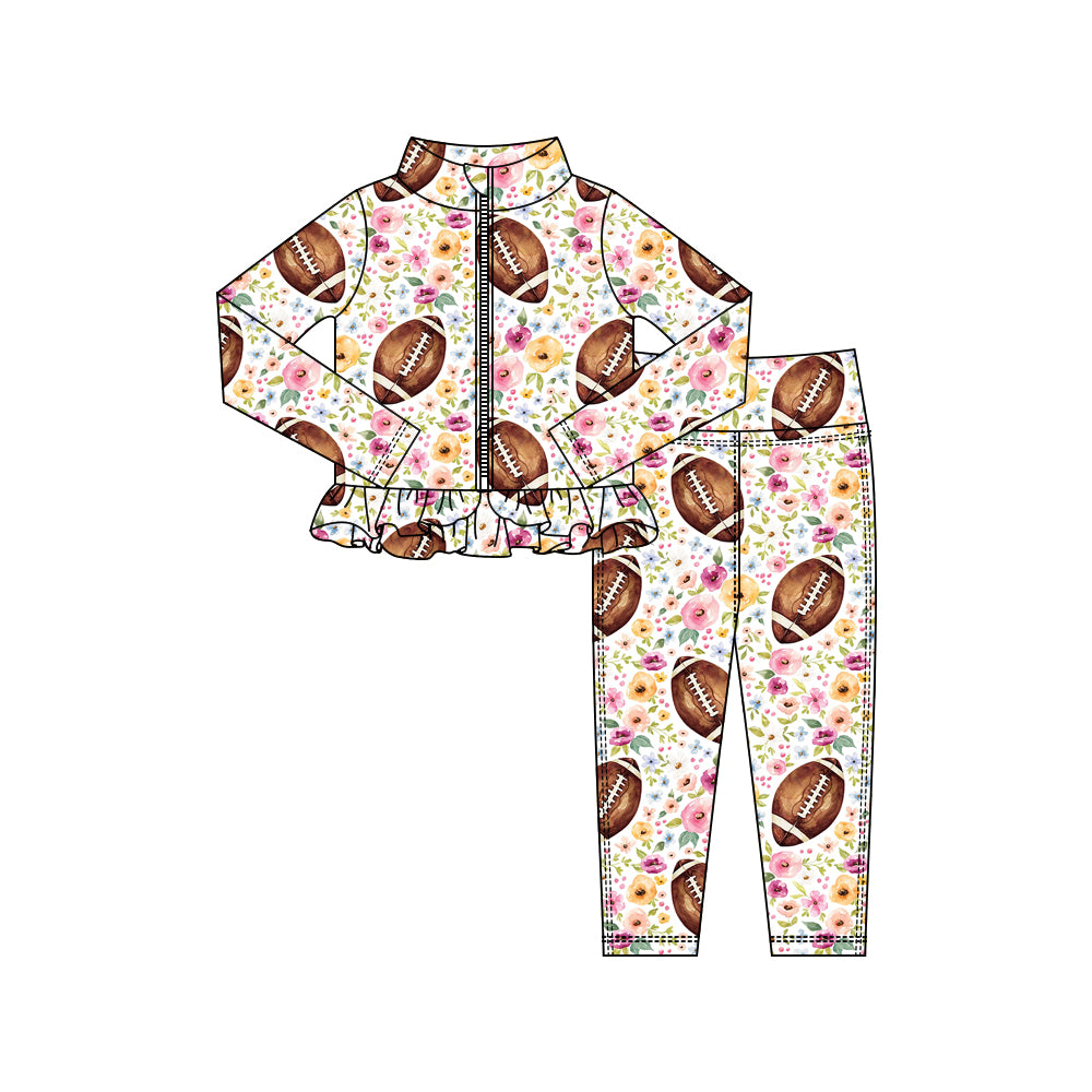 (Pre Order) No moq GLP3001 Pre-order baby girl clothes yoga rugby floral long sleeve pants sets-2025.10.15