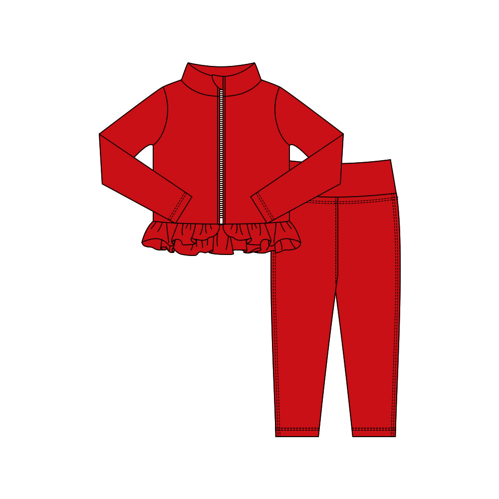 (Pre Order) No moq GLP3010 Pre-order baby girl clothes yoga red long sleeve pants sets-2025.10.15