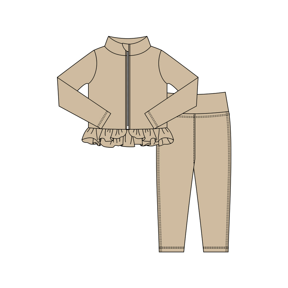 (Pre Order) No moq GLP3011 Pre-order baby girl clothes yoga khaki long sleeve pants sets-2025.10.15