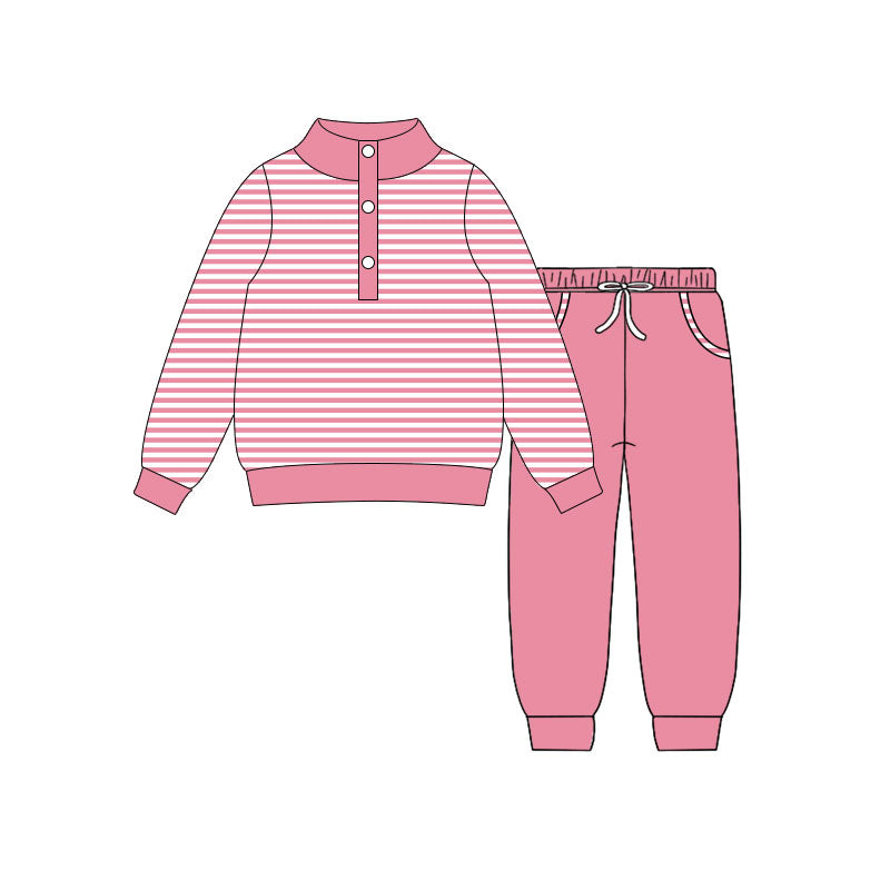 (Pre Order) No moq GLP3024 Pre-order baby girl clothes pink long sleeve pants sets-2025.10.16