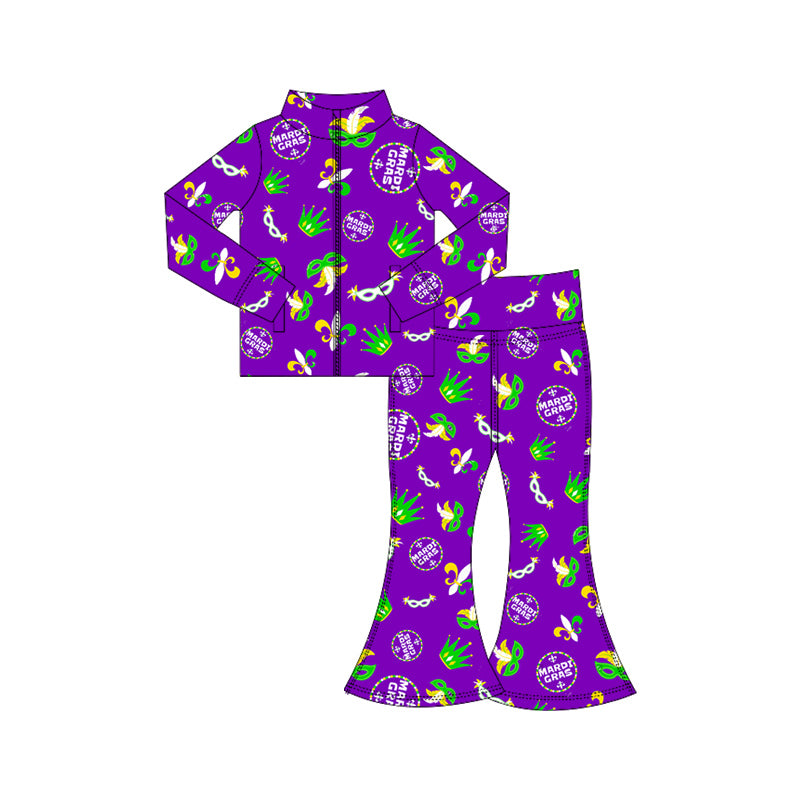 (Pre Order) No moq GLP3033 Pre-order baby girl clothes yoga mardi gras long sleeve pants sets-2025.10.16