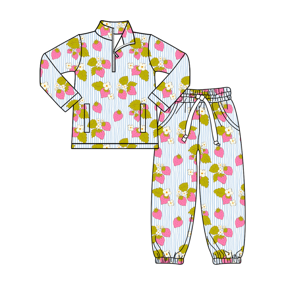 (Pre Order) No moq GLP3094 Pre-order baby girl clothes strawberry floral long sleeve pants sets-2025.11.1