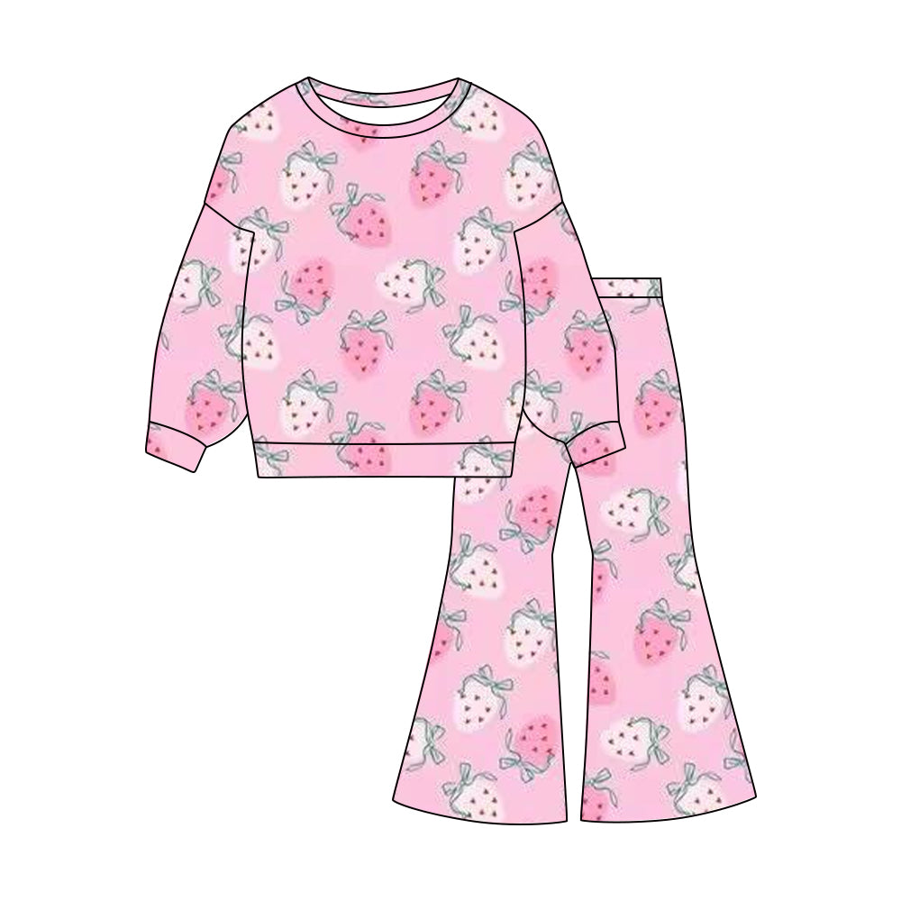 (Pre Order) No moq GLP3095 Pre-order baby girl clothes strawberry bow long sleeve pants sets-2025.11.1