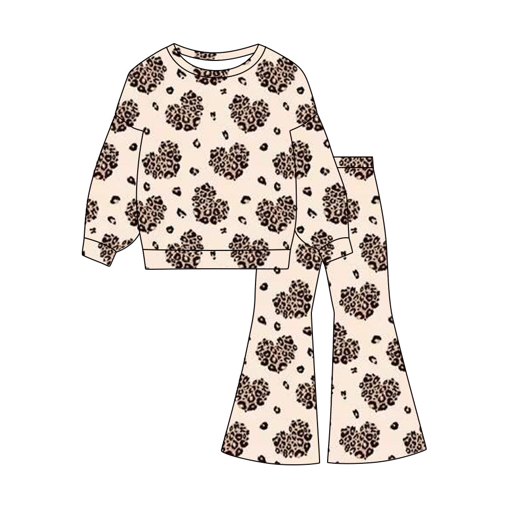 (Pre Order) No moq GLP3098 Pre-order baby girl clothes leopard love long sleeve pants sets-2025.11.1