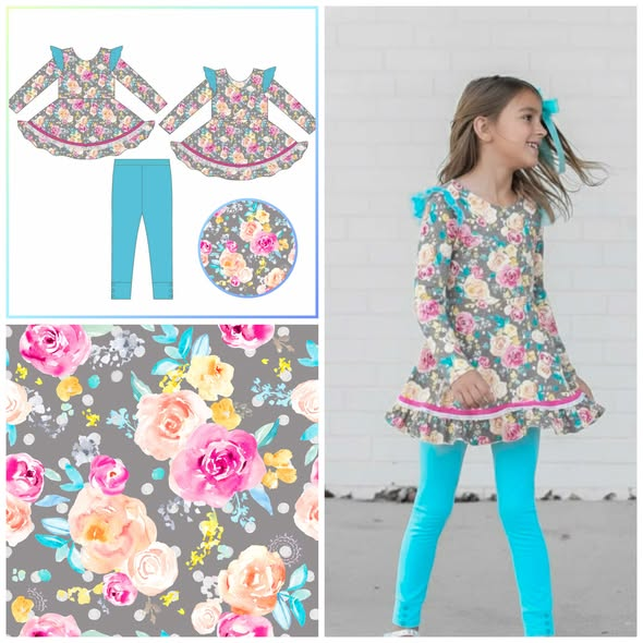 (Pre Order) No moq GLP3102 Pre-order baby girl clothes floral long sleeve pants sets-2025.11.1