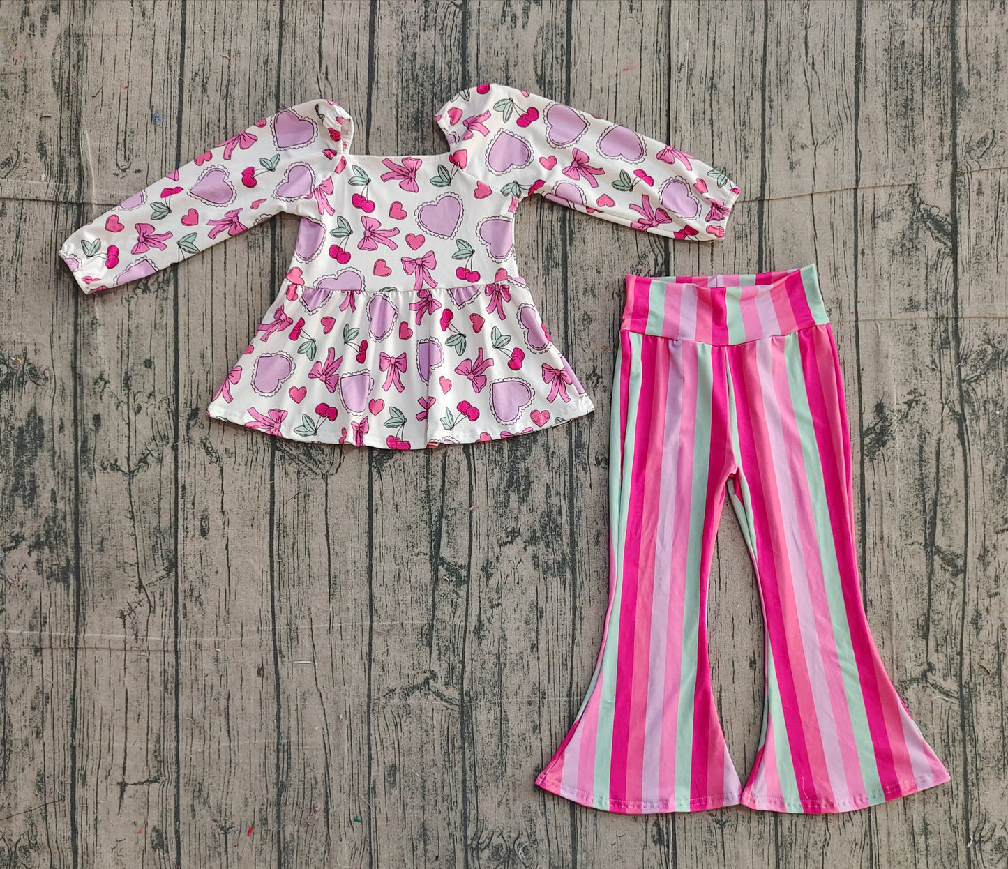 (Pre Order) No moq GLP3119 Pre-order baby girl clothes valentine love bow long sleeve pants sets-2025.11.20