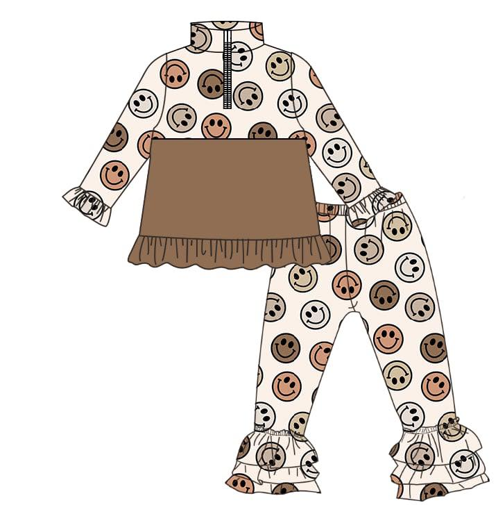 (Pre Order) No moq GLP3122 Pre-order baby girl clothes smiley long sleeve pants sets-2025.11.4