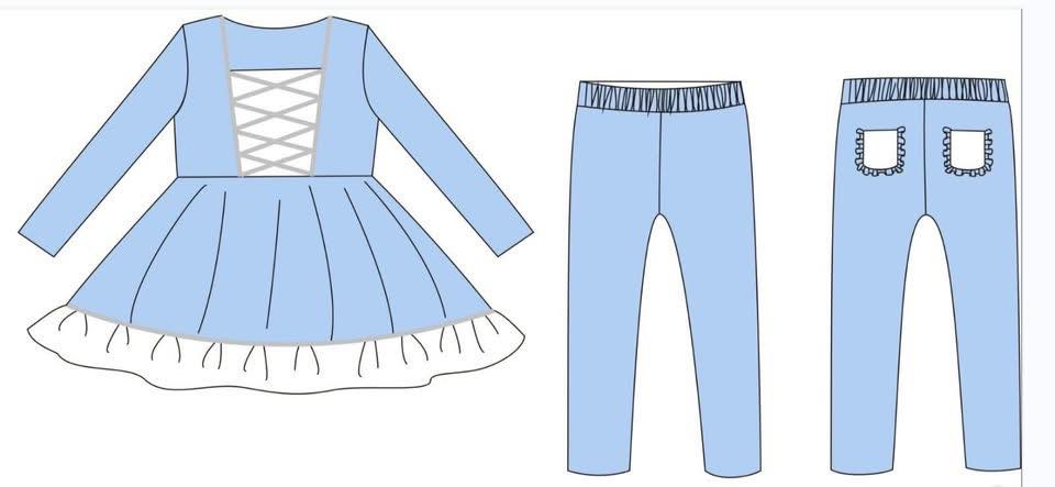 (Pre Order) No moq GLP3131 Pre-order baby girl clothes blue long sleeve pants sets-2025.11.7